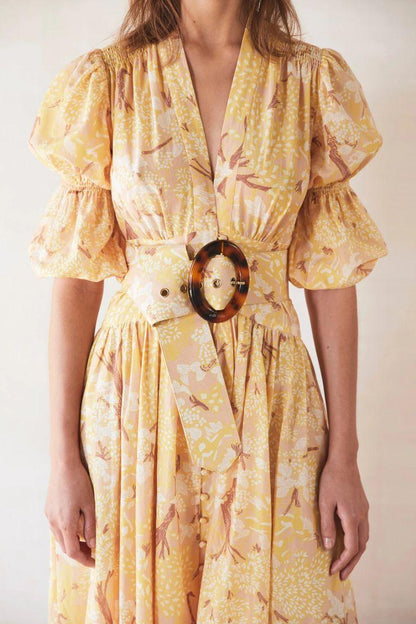 Chiffon V-neck Midi Dress With Belt