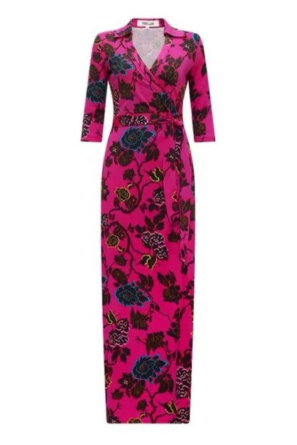 Mid Sleeve Lace Up Wrap Midi Dress