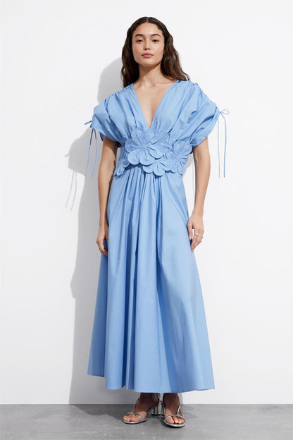 3d V-neck Lace Up Midi Dress