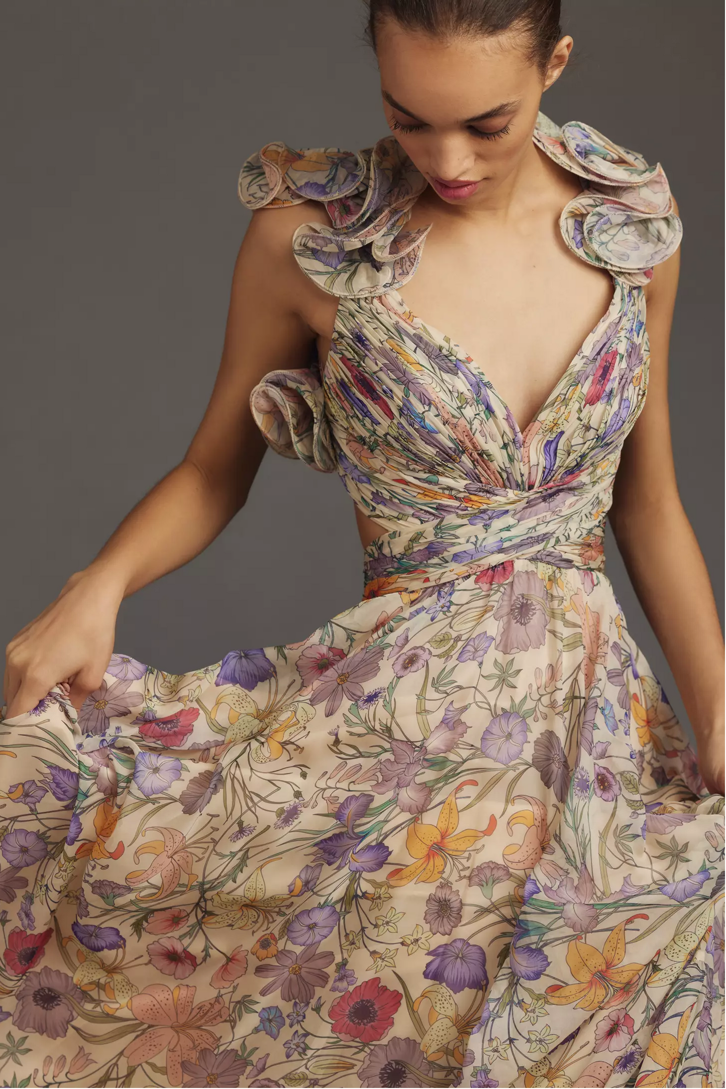 Pleated Backless Lace Up Maxi Dress