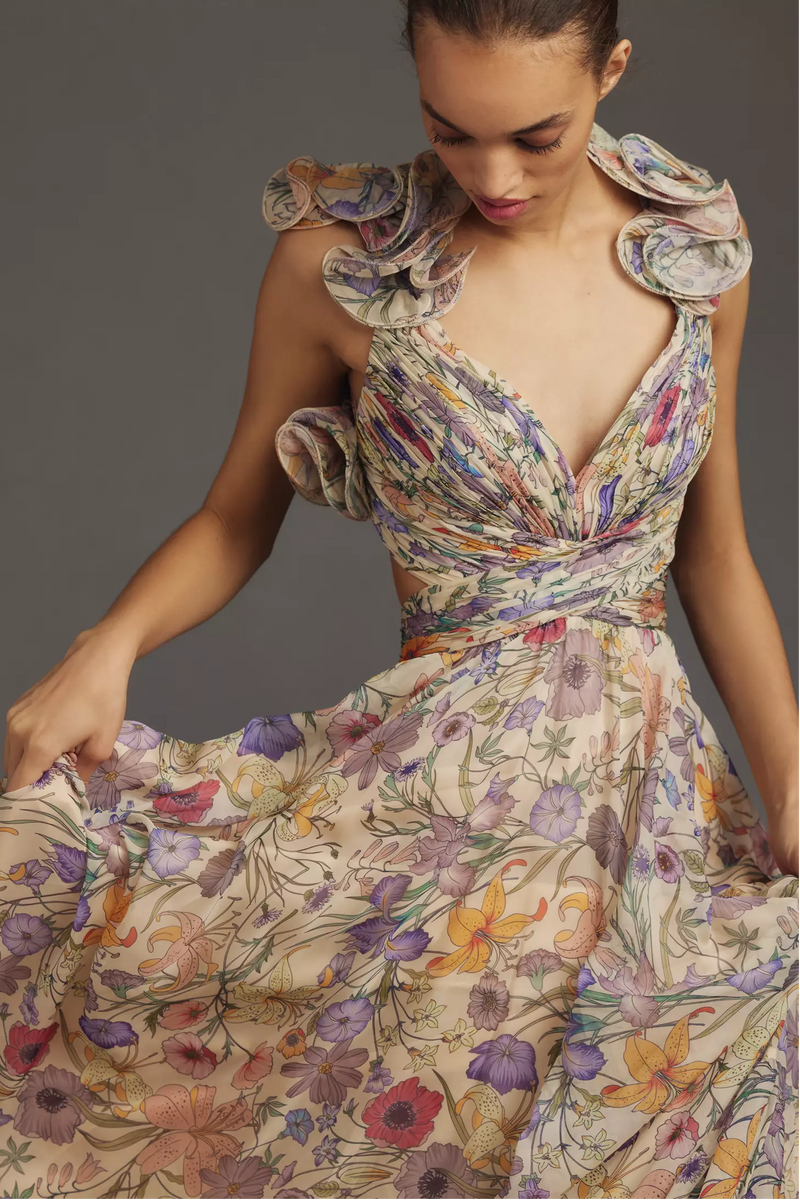 Pleated Backless Lace Up Maxi Dress