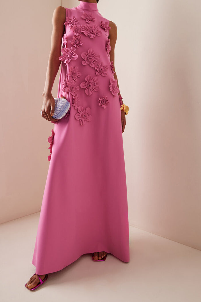 3d High Neck Sleeveless Maxi Dress