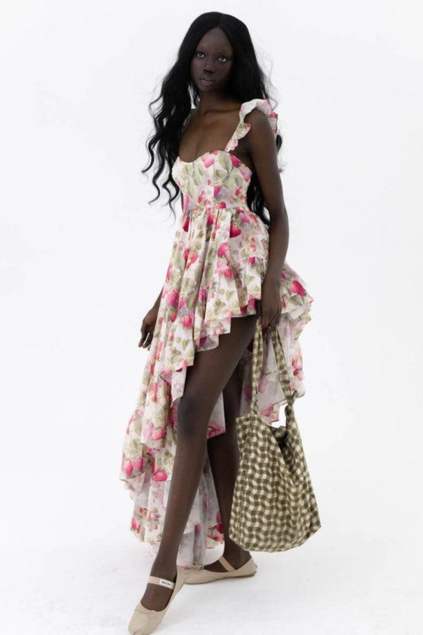 Sweetheart Neck Frill Midi Dress