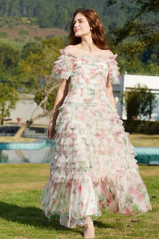 Frill Off-shoulder Midi Dress