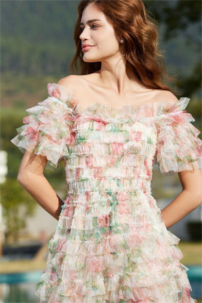 Frill Off-shoulder Midi Dress