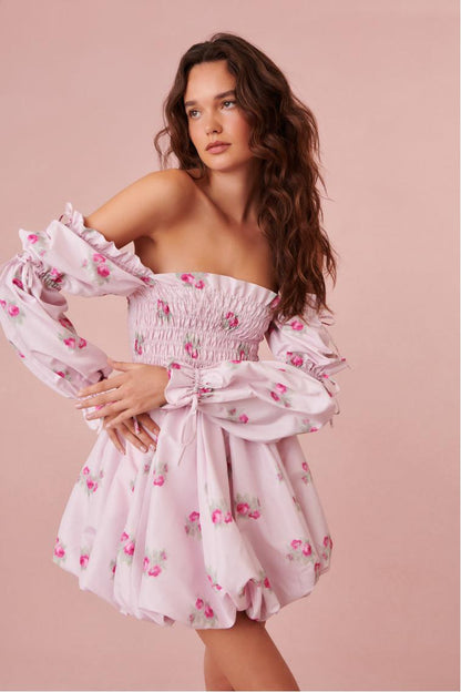 Smocking Lace Up Mini Dress