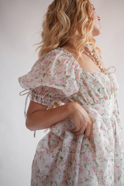 Puff-sleeve Lace Up Mini Dress