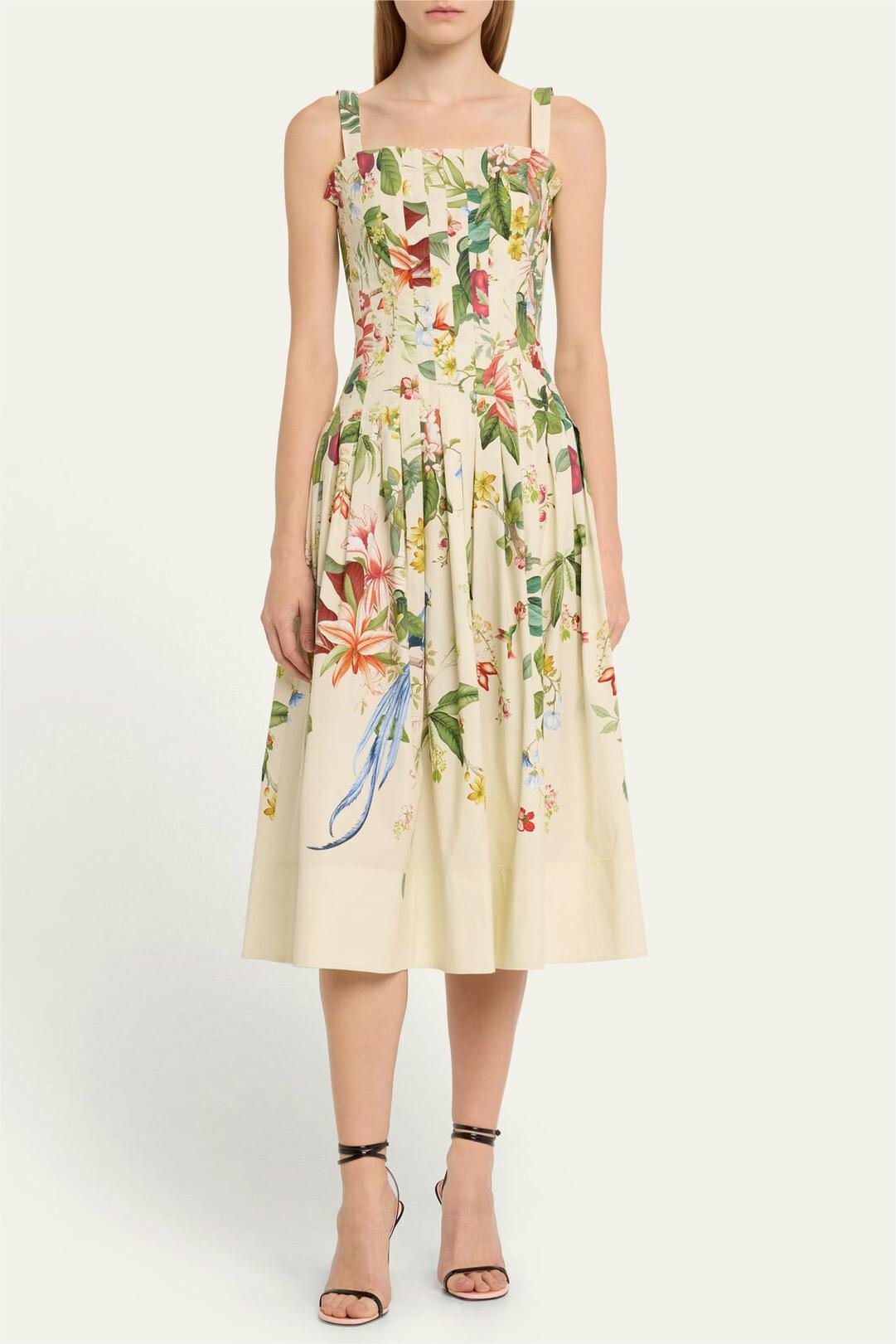 Cotton Pleated Midi Dress