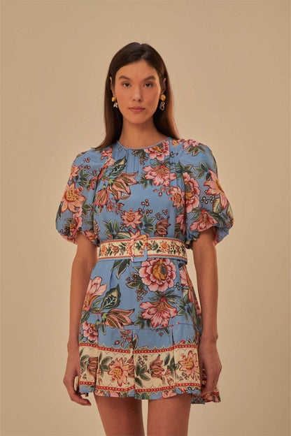 Puff Sleeve Mini Dress With Belt