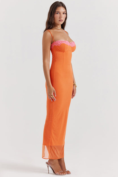 Mesh Lace Sleeveless Midi Dress