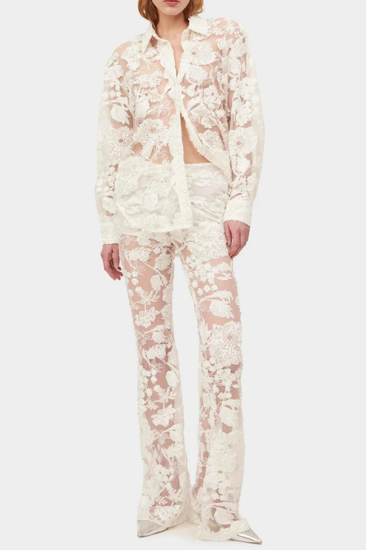 Lace Long Sleeve Top �?lace Mid Waist Pants Set