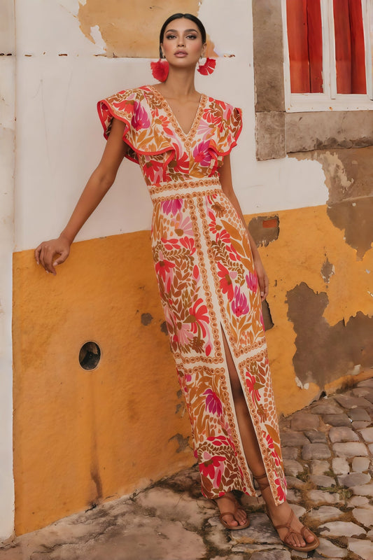 Zane V-neck Split Backless Midi Dress