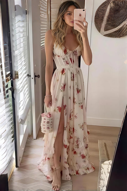 Candi Sweetheart Neck Split Midi Dress