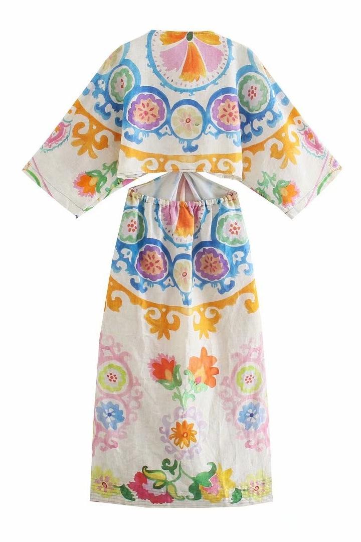 Cut-out Mid Sleeve Midi Dress