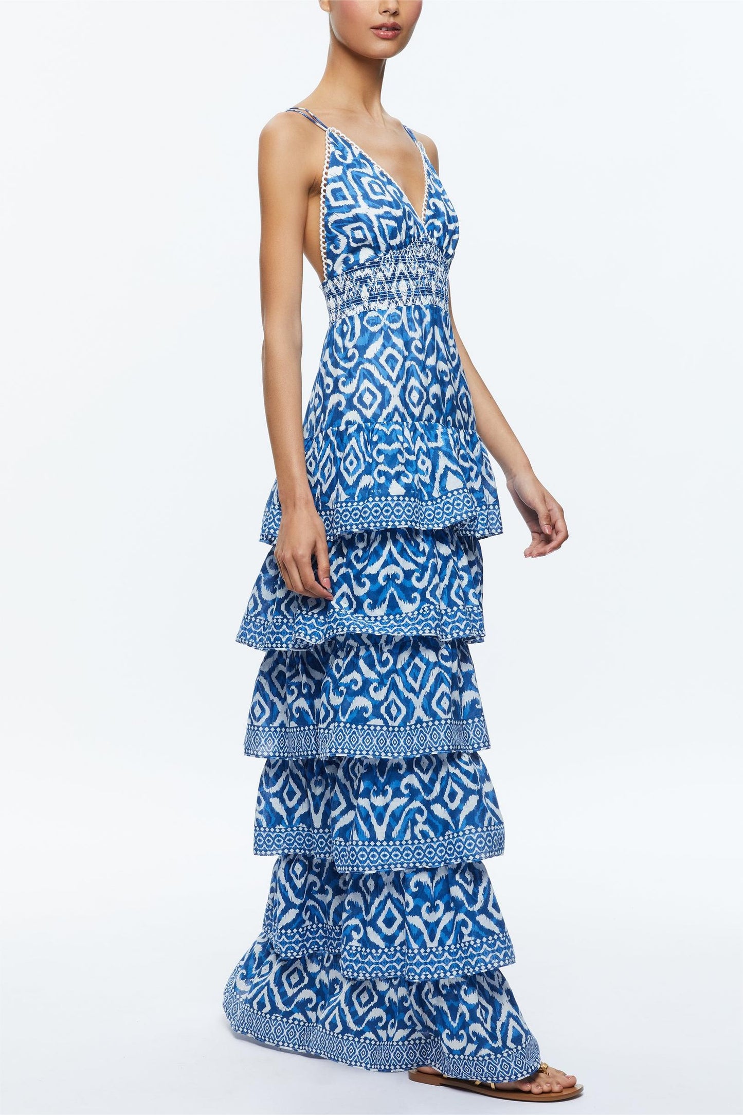 Paisley Print Smocking Tiered Slip Maxi Dress