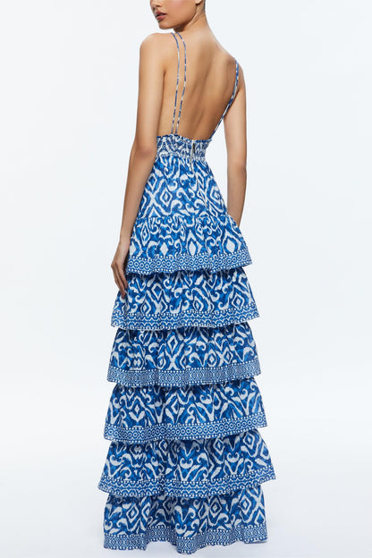 Paisley Print Smocking Tiered Slip Maxi Dress
