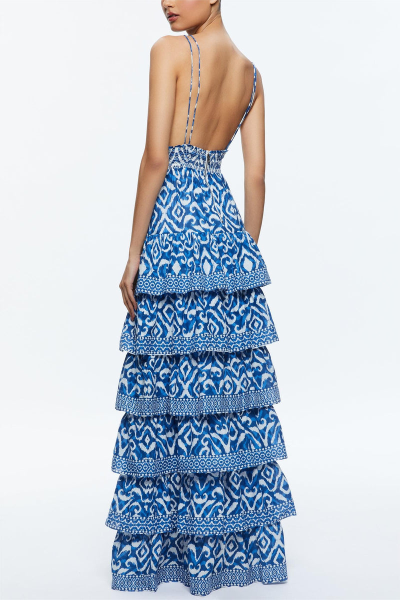 Paisley Print Smocking Tiered Slip Maxi Dress