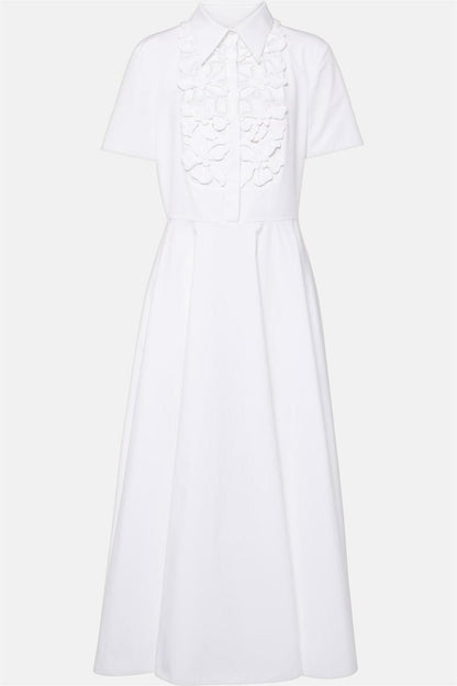 3d Shirt Collar Short Sleeve Midi Dress