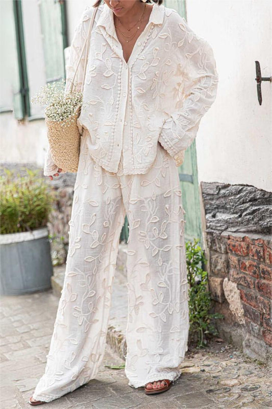 Embroidered Long Sleeve Shirt & Embroidered Pants Set