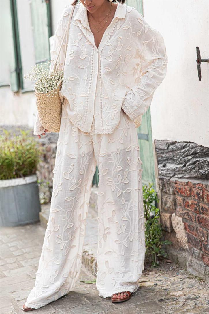 Embroidered Long Sleeve Shirt & Embroidered Pants Set