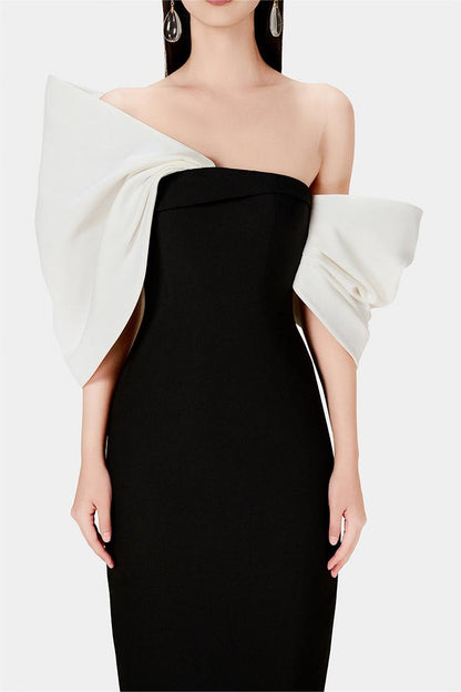 Bow Off-shoulder Asymmetrical Midi Dress