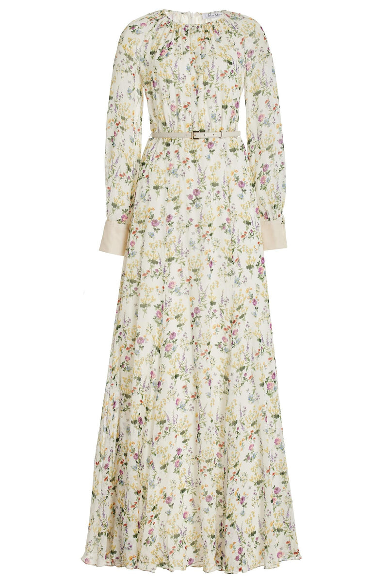 Pleat Round Neck Maxi Dress With Belt