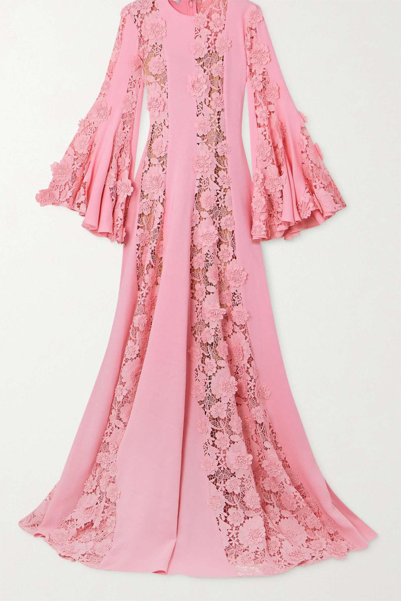 Embroidered Ball Sleeve Maxi Dress