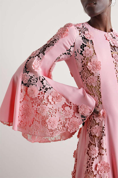 Embroidered Ball Sleeve Maxi Dress