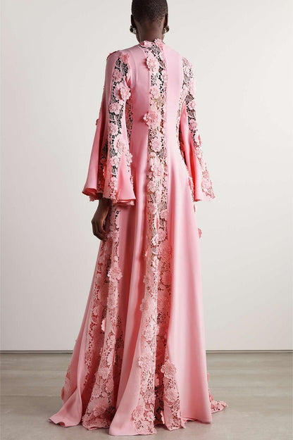 Embroidered Ball Sleeve Maxi Dress