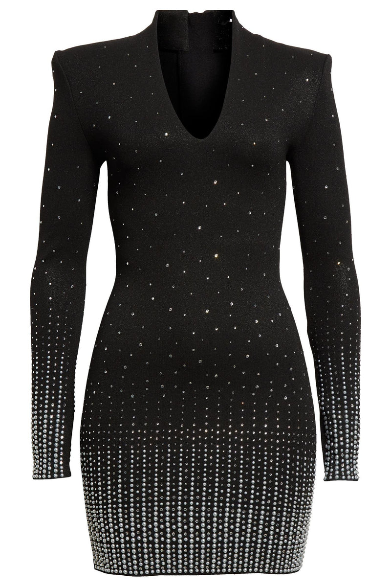 Jersey Rhinestone V-neck Mini Dress