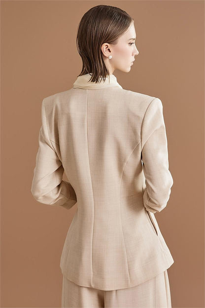Mid Sleeve Bottom Blazer ＆ High Waist Wide Leg Pants Set With Belt