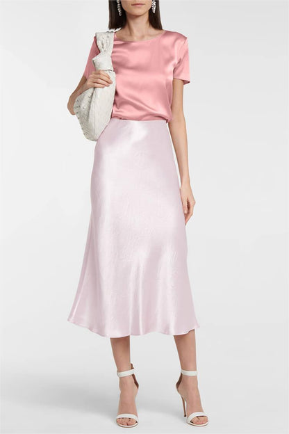 Mid Waist Satin Midi Skirt