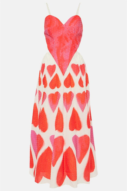 Sweetheart Print Cut-out Sleeveless Midi Dress