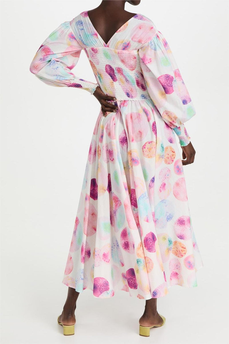 Geometric Patterns Smocking Midi Dress