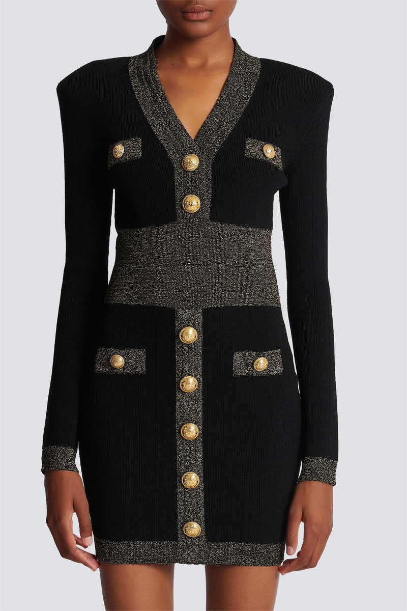 Knit Contrast Color Metal Bottom Mini Dress