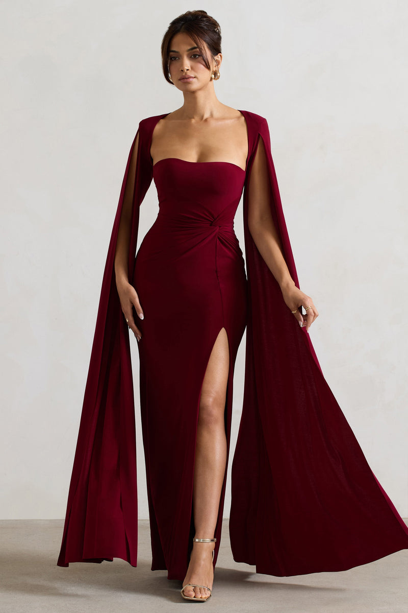 Square Collar High Split Midi Dress