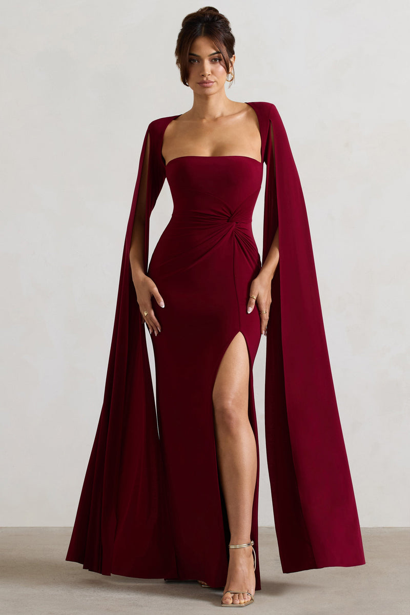 Square Collar High Split Midi Dress