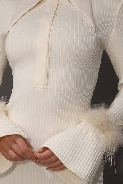 Jersey Feather Long Sleeve Midi Dress