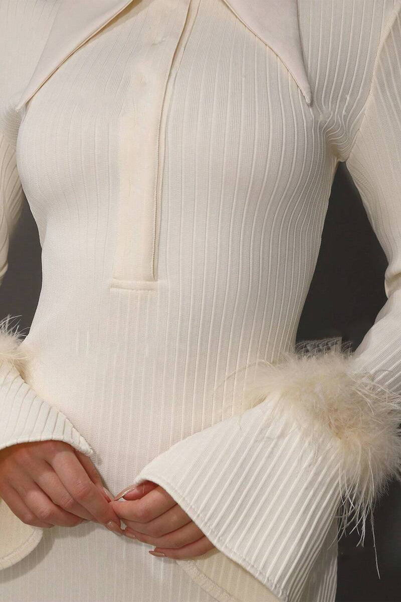 Jersey Feather Long Sleeve Midi Dress