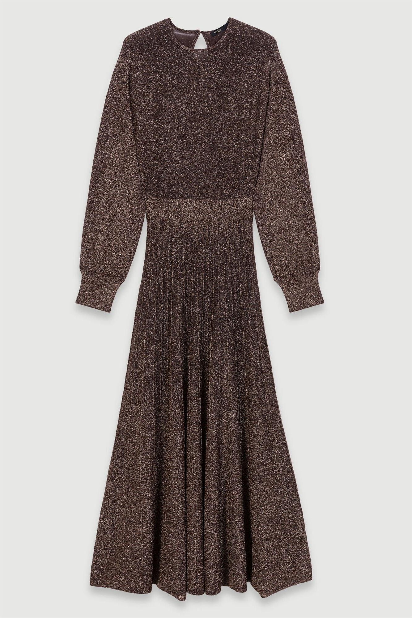 Jersey Round Neck Lurex Midi Dress