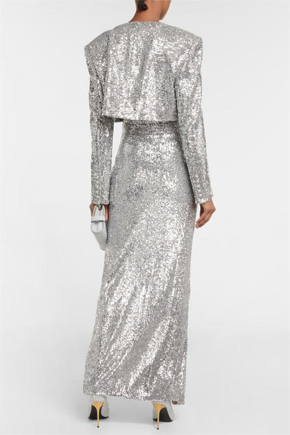 Sequin Sleeveless Midi Dress �?sequin Long Sleeve Blazer Set