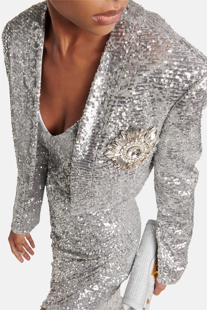 Sequin Sleeveless Midi Dress �?sequin Long Sleeve Blazer Set