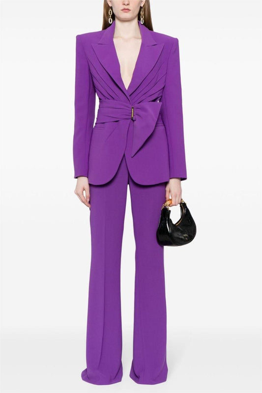 Ruched Bottom Blazer ＆mid Waist Pants Set