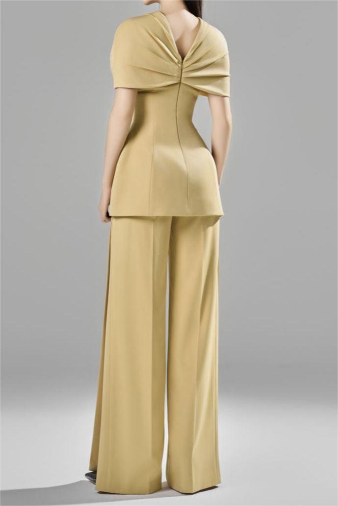 Knotted V-neck Top & High Waist Loose Pants