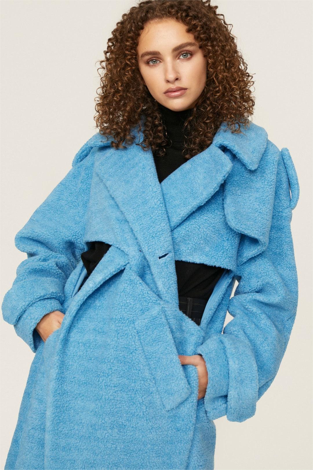Granular Fleece Fabric Cut-out Midi Coat