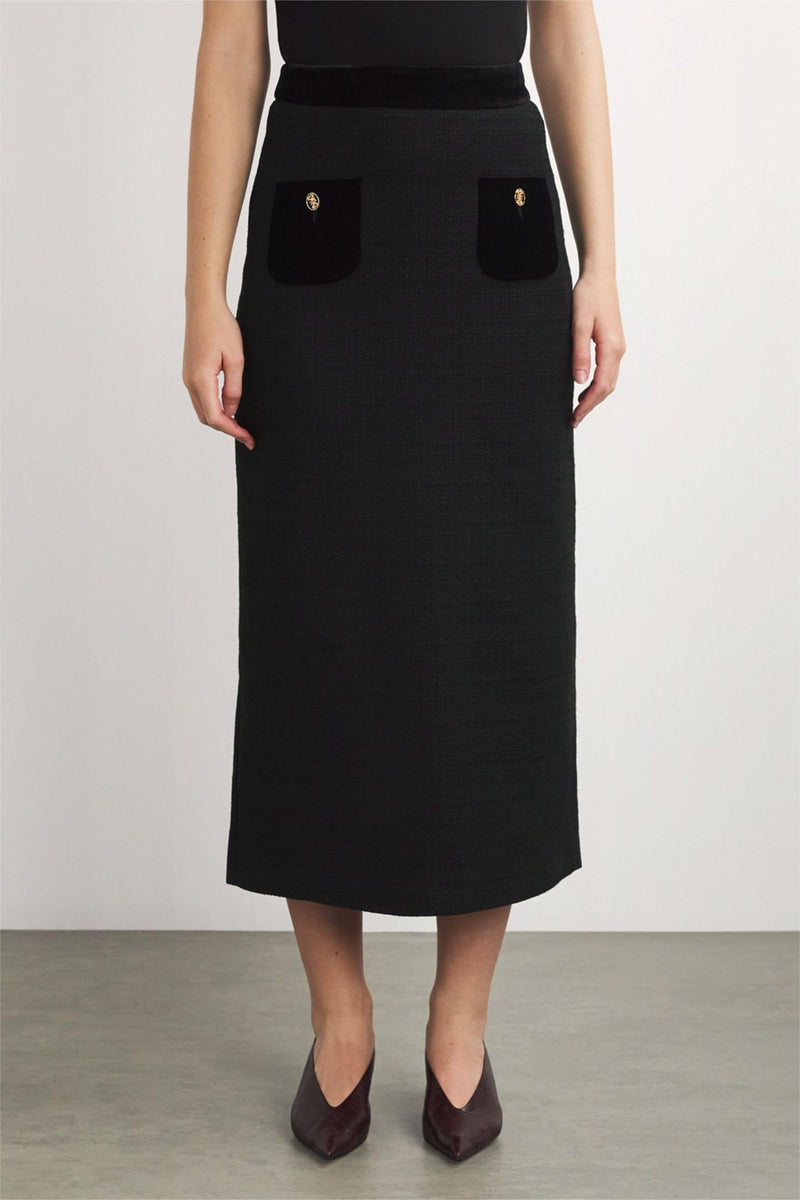 Velvet Splicing High Waist Midi Skirt