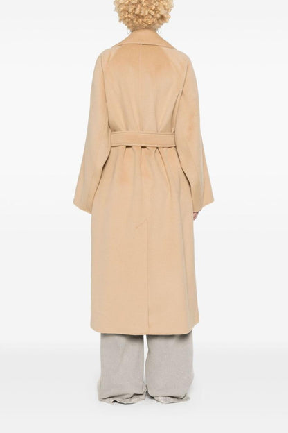 Camel Raglan Sleeve Woolen Coat With Belt