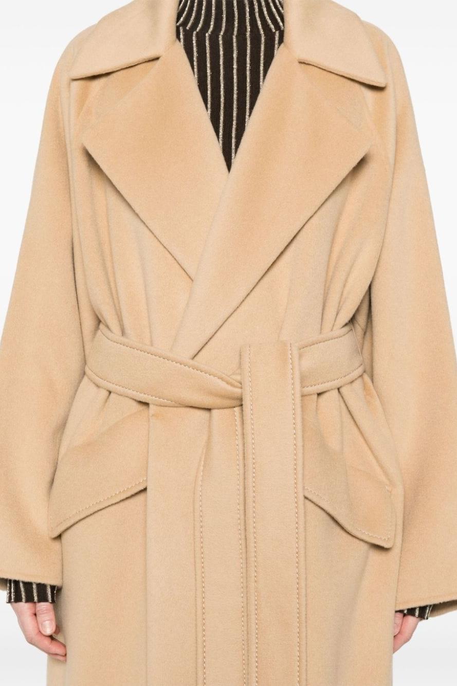 Camel Raglan Sleeve Woolen Coat With Belt