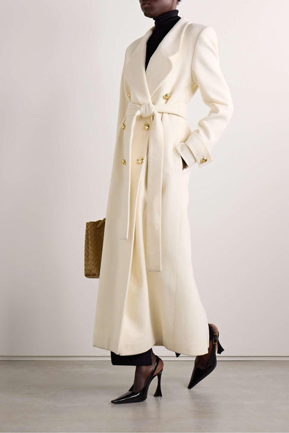 Metal Button Woolen Long Sleeve Coat