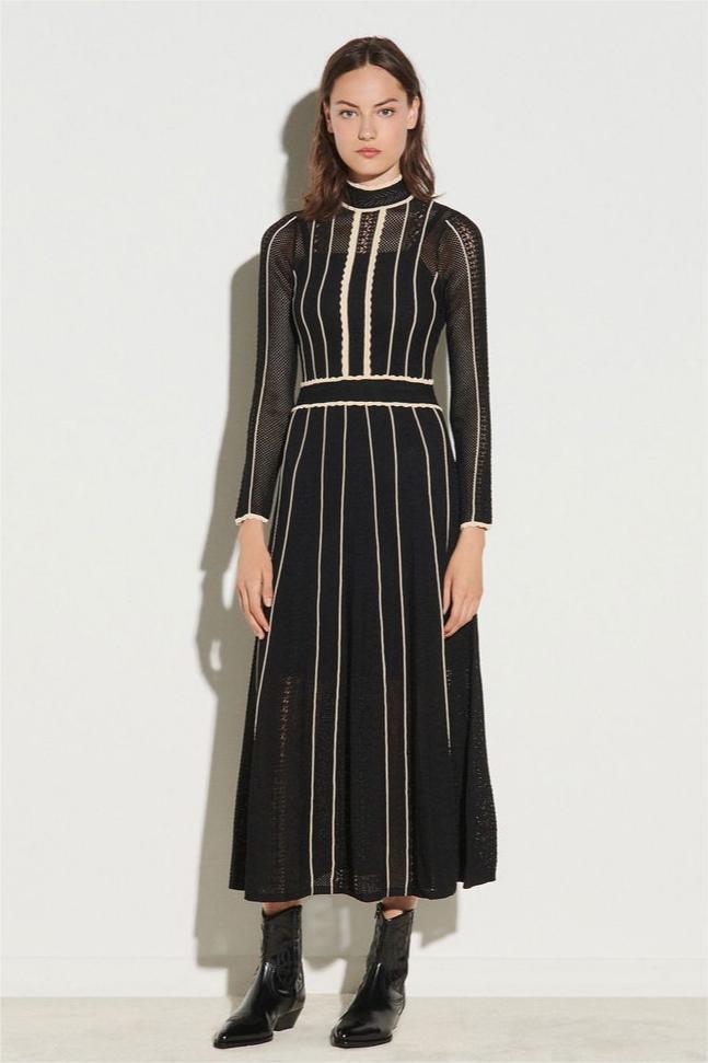 Jersey Stripe Long Sleeve Midi Dress